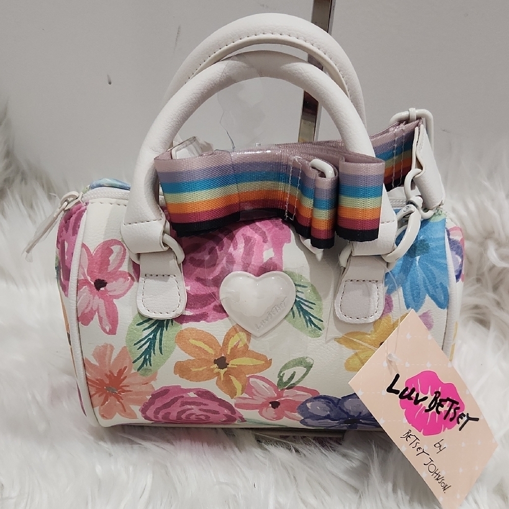 🔹️Betsey Johnson🔹️ LBHARLEY Floral Mini  Handbag Crossbody - White  Multicolor - Picture 2 of 13